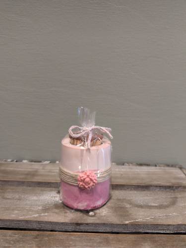 Fyrstikker i holder, steingips, rosa.